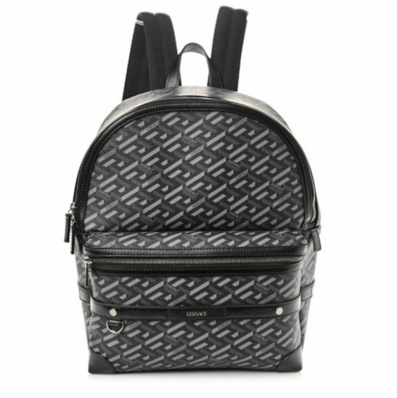 EUC Versace Coated Canvas Calfskin La Greca Signature Backpack Black and Grey - Picture 16 of 16